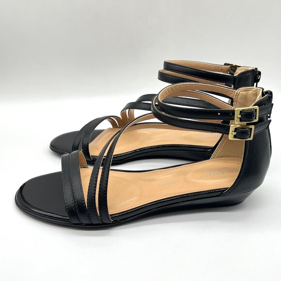 Rockport Womens Size 8.5 8.5M Zandra Black Leather Wedge Sandals Shoes - Picture 6 of 14